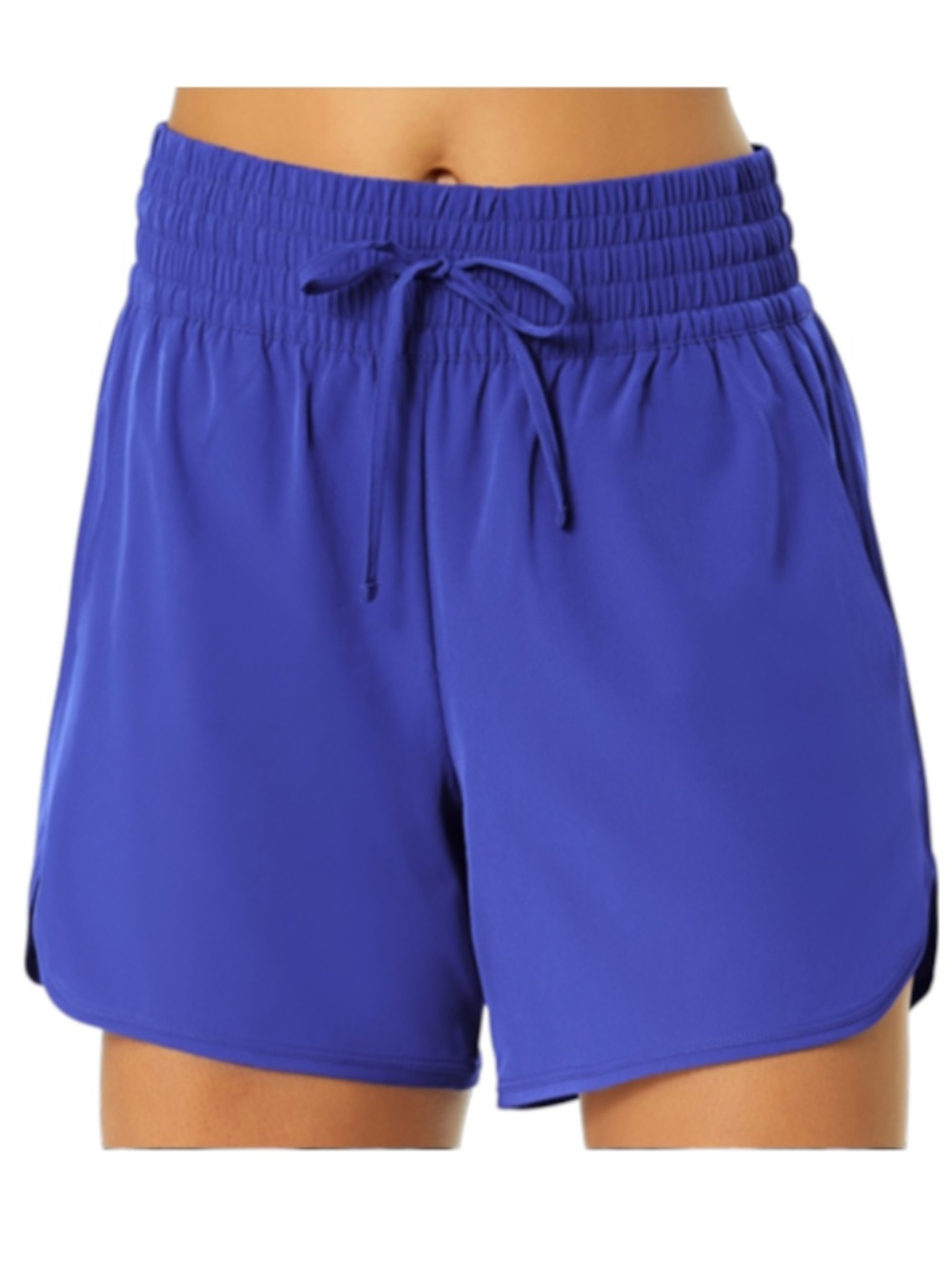 Lands’ End Womens Smocked Waist Drawstring Swim Shorts Blue XS